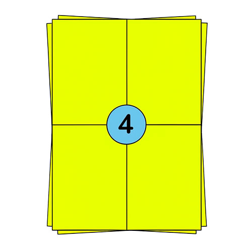 A4 folhas de etiquetas 104 x 148 mm, amarelo fluorescente, 400 etiquetas