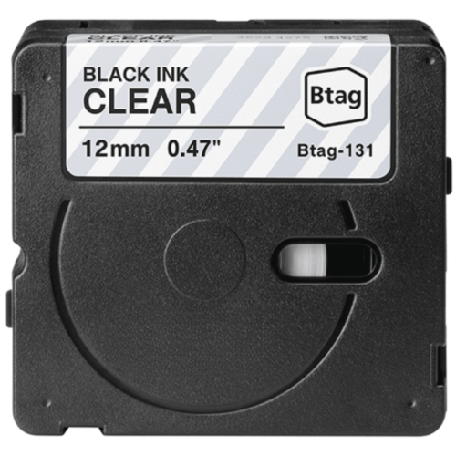 Fita de etiquetas compatível Brother Btag-131 preto sobre transparente 12mm