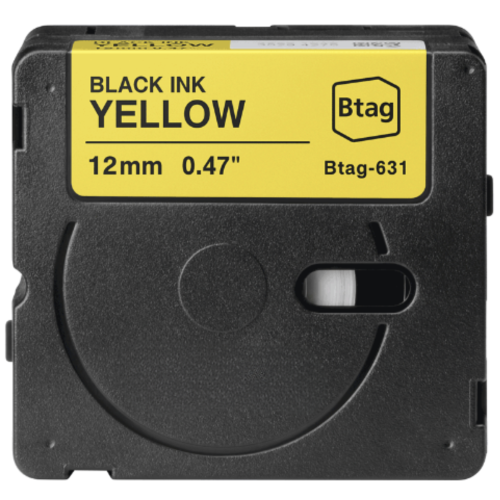 Fita de etiquetas compatível Brother Btag-631 preto sobre amarelo 12mm