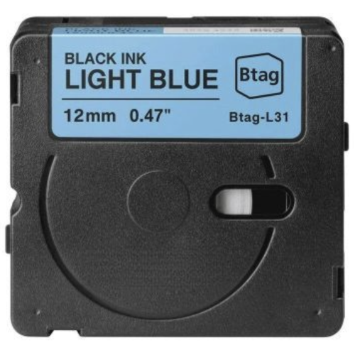 Fita de etiquetas compatível Brother Btag-L31 preto sobre azul-claro 12mm